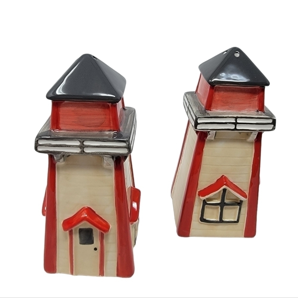 Lighthouse Salt Pepper Shakers Lisa Audit Hand painted Ceramic In the Moment NEW